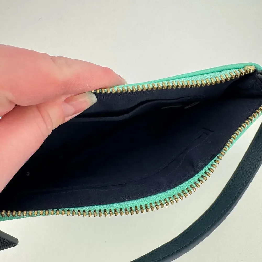 Banana‎ Republic Teal Blue Color Block Faux Leather Zip Mini Clutch Purse Bag